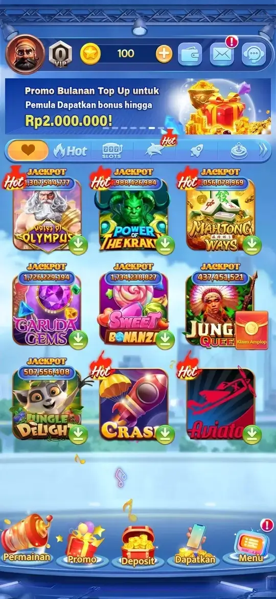 68IDN APK halaman utama dengan koleksi permainan slot