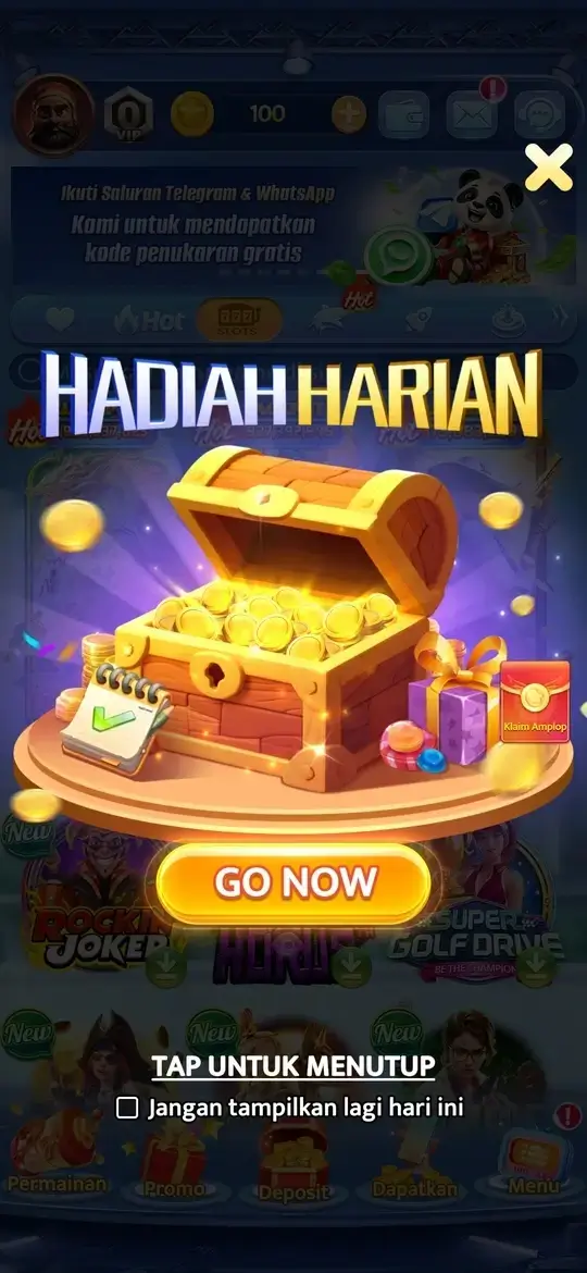 68IDN APK hadiah harian dan peti harta karun